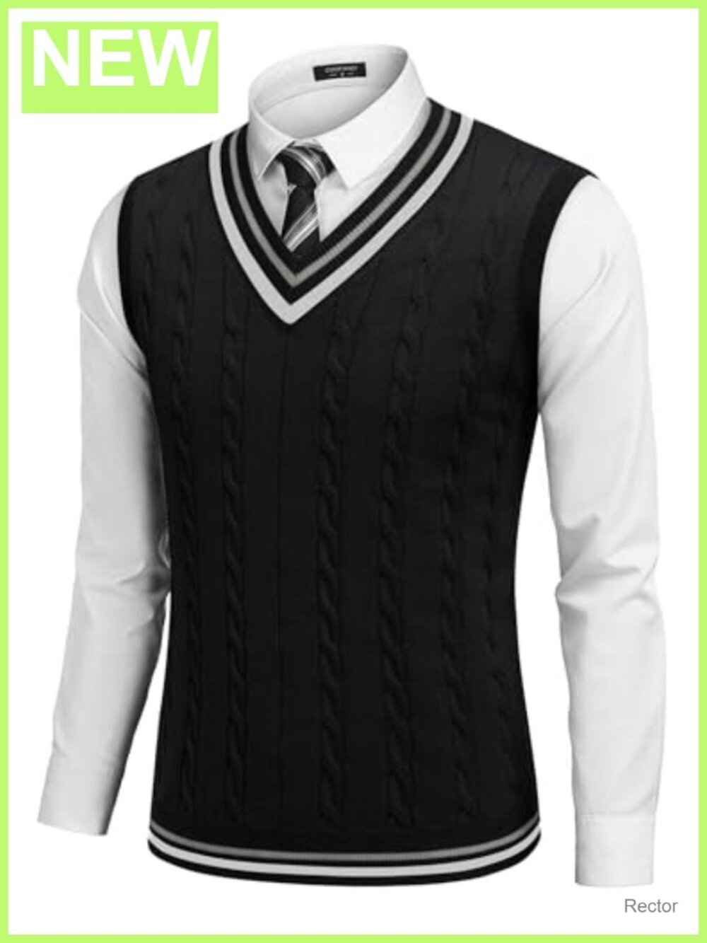 Men's Cable Knit V Neck Sleeveless Sweater Vest Pullover Regular Fit